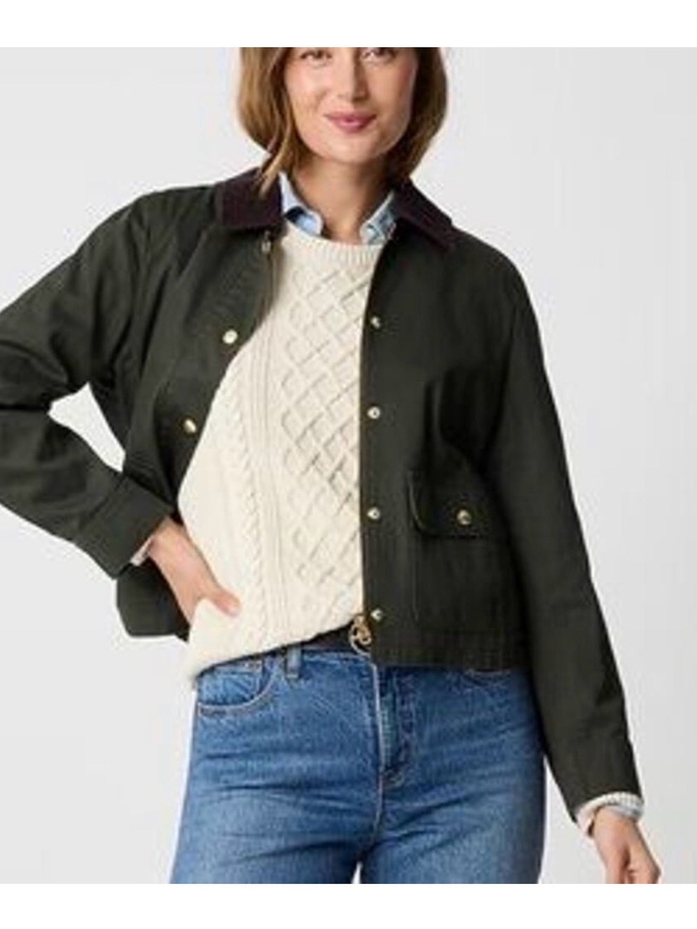 J. Crew Olive Utility Jacket with Contrast Corduroy Collar